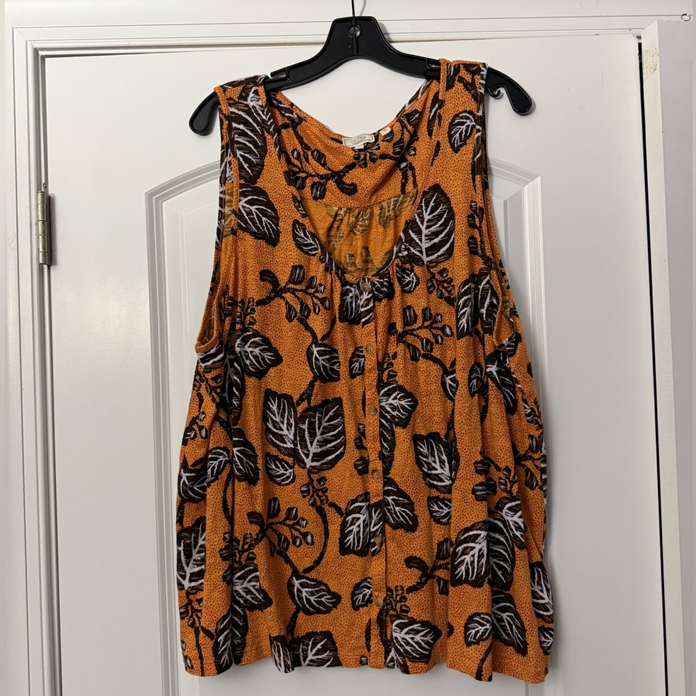 Fat Face Flora Vine Orange and Brown Tank top EUC